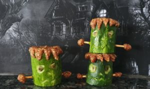 Frankenstein Cucumbers Healthy and Easy No Bake Halloween Treats