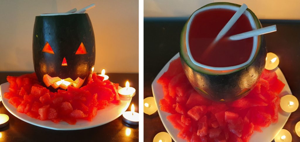 Watermelon Jack-O'-Lantern Healthy and Easy No Bake Halloween treats