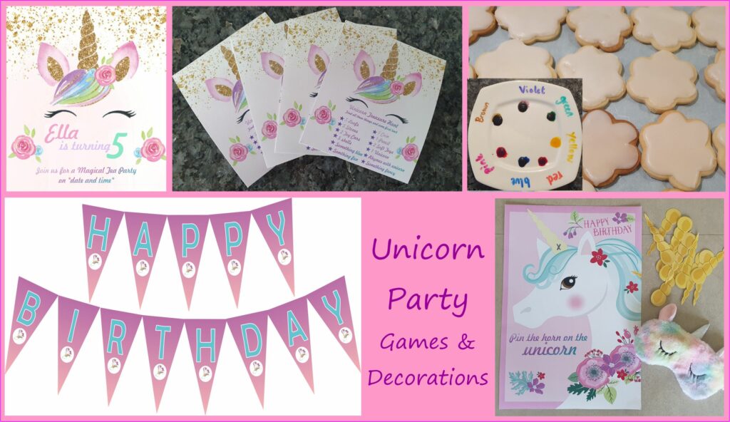 Unicorn Party Games and decorations