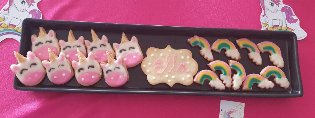 Unicorn Party Ideas Unicorn and rainbow butter Cookies with Icing