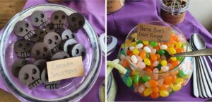 Harry Potter Party Themed Party Food. Chocolate Skeletons and Bertie Botts Every Flavour Beans