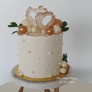 Elegant white cake with isomalt sugar hearts